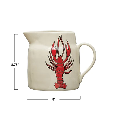 Hello Honey® 8" Wax Relief Lobster Illustration Coastal Stoneware Pitcher