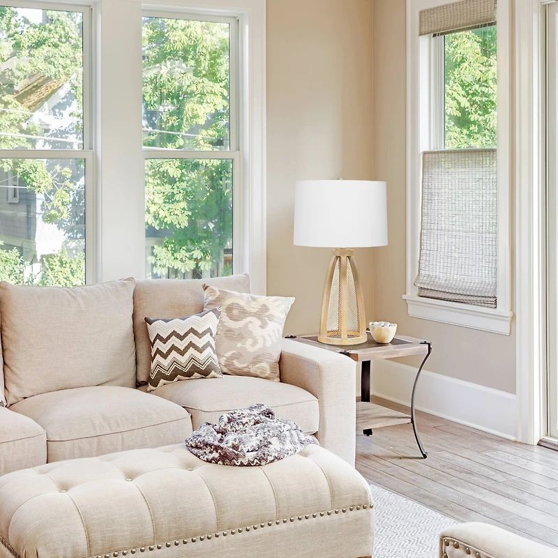 Lalia Home 29" Wooded Arch Table Lamp with White Fabric Shade