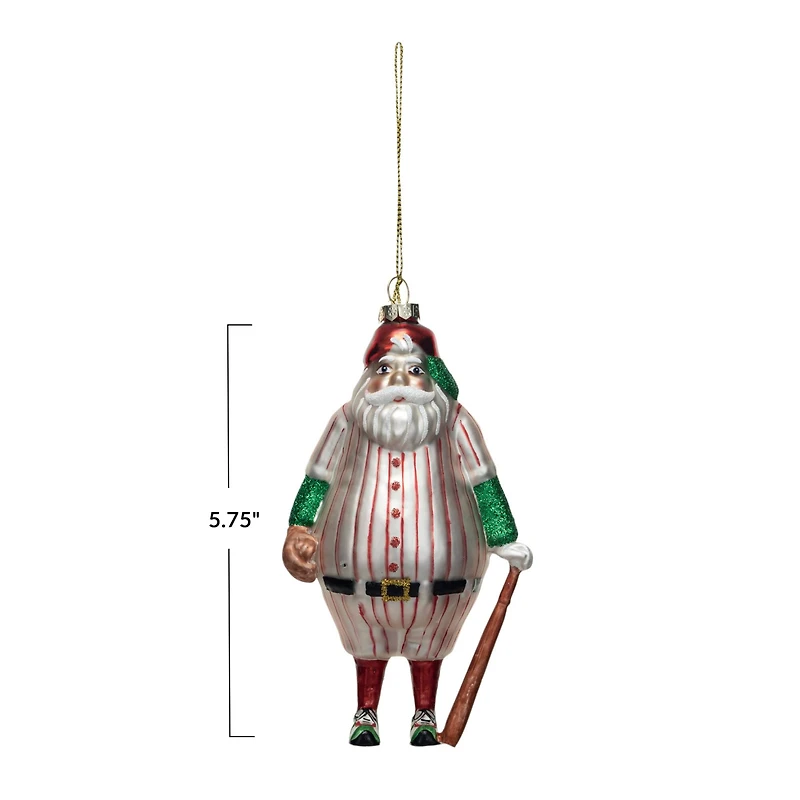 Hello Honey® 5.75" Glass Santa in Baseball Outfit Ornament with Bat & Glitter
