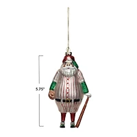Hello Honey® 5.75" Glass Santa in Baseball Outfit Ornament with Bat & Glitter