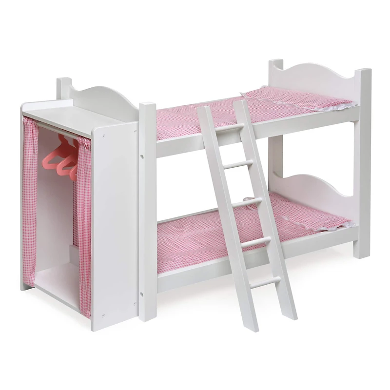 Badger Basket Pink & White Doll Armoire Bunk Bed with Ladder