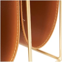 13" Orange Leather 3 Slot Magazine Holder with Gold Metal Frame