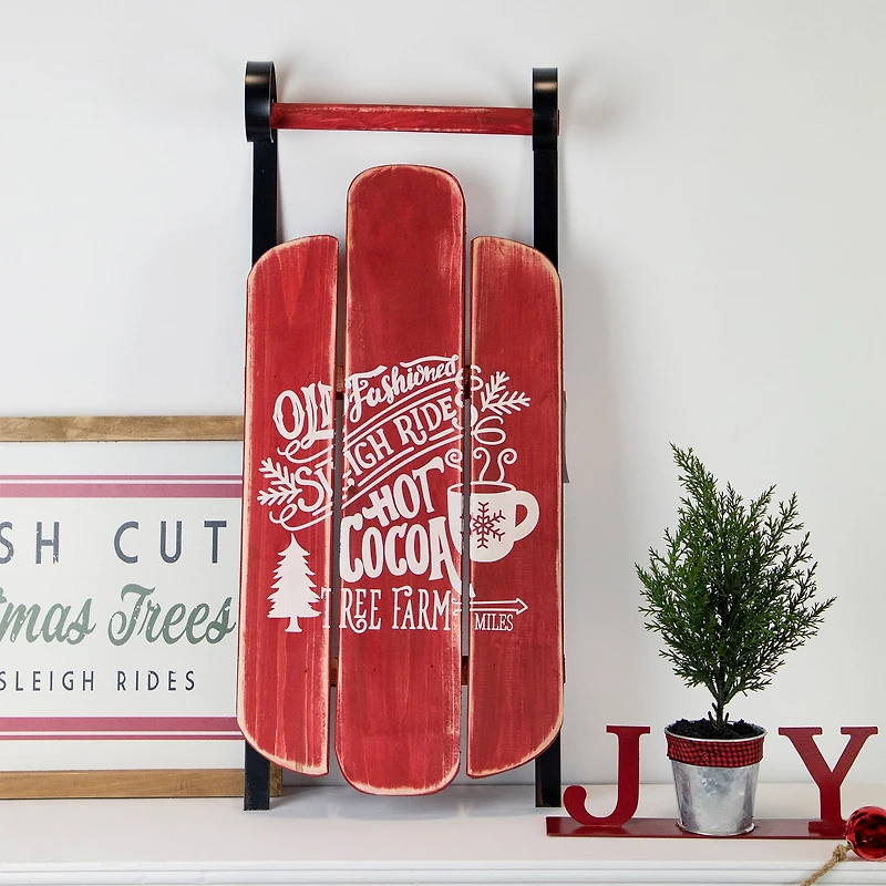 23'' Red Wooden Christmas Snow Sled Decoration
