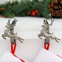 Original MantleClip® Pewter Reindeer Icons Stocking Holders, 2ct.