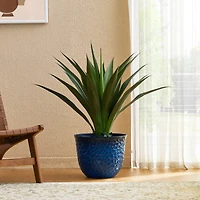 Glitzhome® 11.75" Honeycomb Textured Cobalt Blue Faux Ceramic Plastic Planters, 3ct.