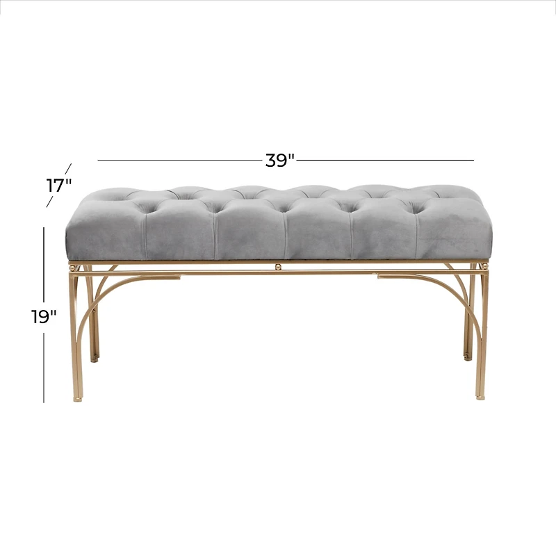 Grey Metal Glam Bench, 19" x 39" x 17"