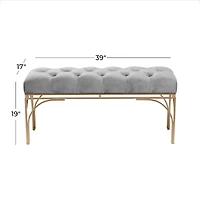 Grey Metal Glam Bench, 19" x 39" x 17"