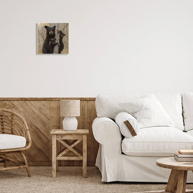 Stupell Industries Black Bear and Cubs Soft Birch Tree Forest,12" x 12"