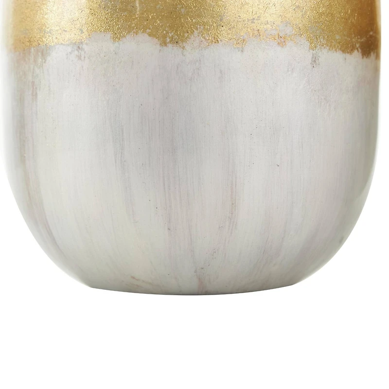 White Metal Abstract Brushed Decorative Jar Set with Gold Detailing & Ring Handles