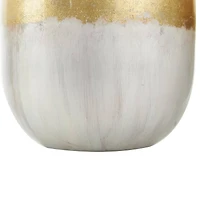 White Metal Abstract Brushed Decorative Jar Set with Gold Detailing & Ring Handles
