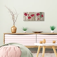 Stupell Industries Red Poppies Blooming Rustic Distressed Wood Grain Canvas Wall Art