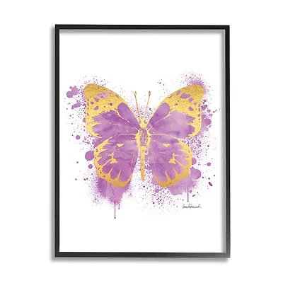 Stupell Industries Purple Butterfly Paint Splatter Glam Insect in Frame Wall Art