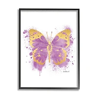 Stupell Industries Purple Butterfly Paint Splatter Glam Insect in Frame Wall Art