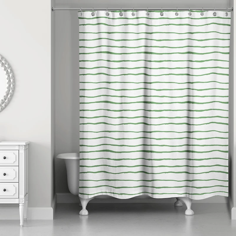 Green Painted Stripes Shower Curtain