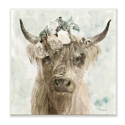 Stupell Industries Delicate Soft Buffalo with Floral Crown Watercolor Wall Plaque