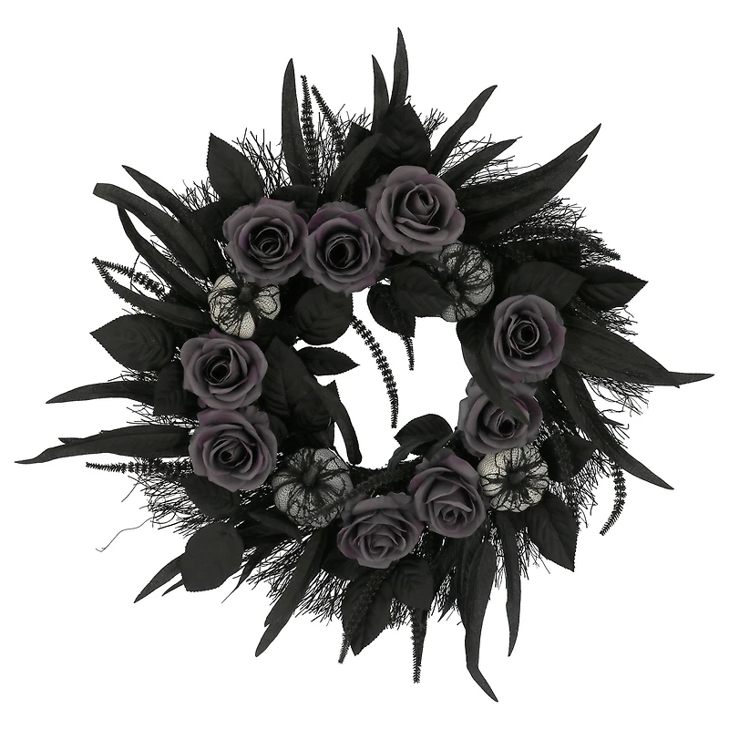 24" Black Pumpkin & Rose Wall Wreath by Ashland®