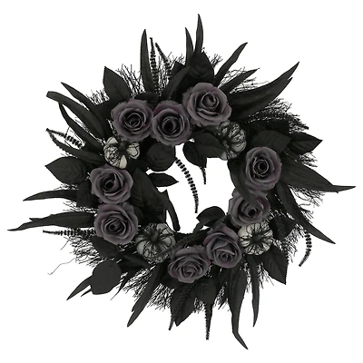 24" Black Pumpkin & Rose Wall Wreath by Ashland®