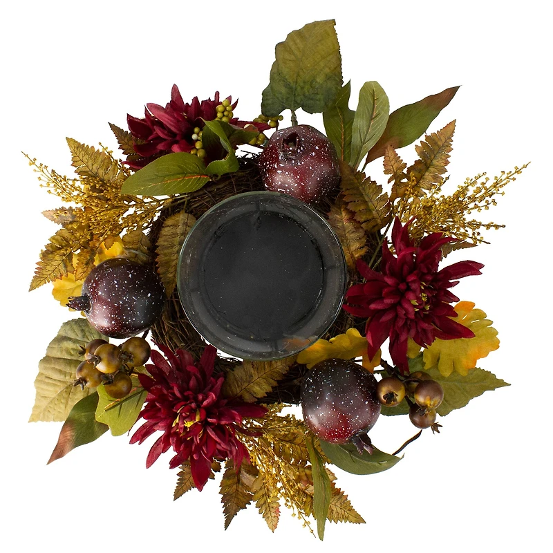 22" Mums with Pomegranate Fall Candle Holder Centerpiece