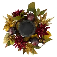 22" Mums with Pomegranate Fall Candle Holder Centerpiece
