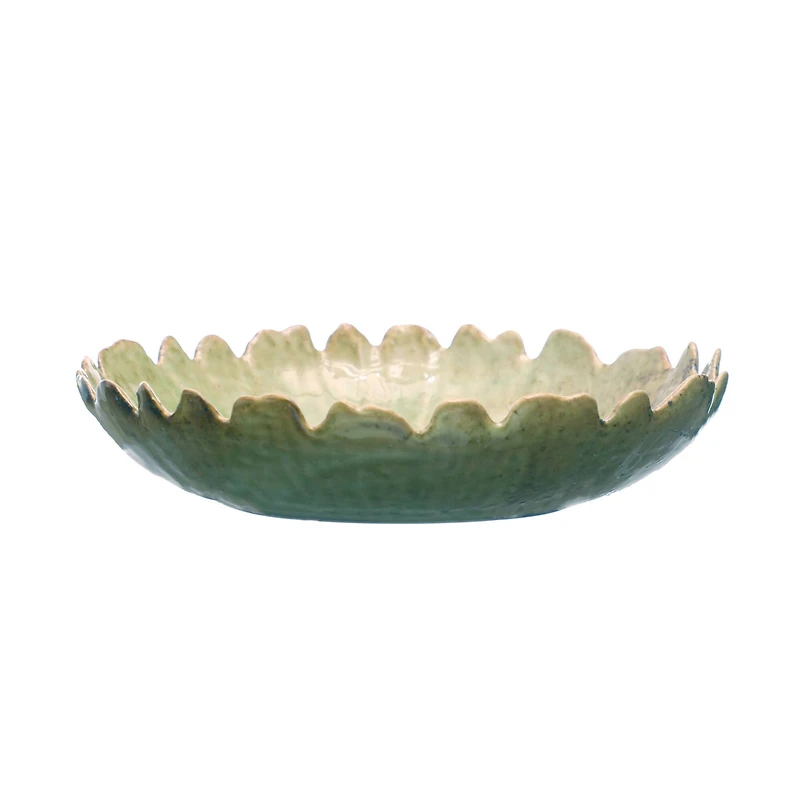 Hello Honey® 10.5" Green Round Stoneware Platter with Scalloped Edge