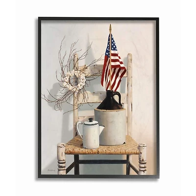 Stupell Industries American Flag Rustic Things Still Life Wall Art in Frame