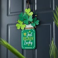 Glitzhome® 16" St. Patrick's Wooden Mason Jar with Shamrock Door Hanger