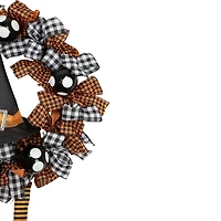 24'' Unlit Orange and Black Witch with Bows Halloween Wreath