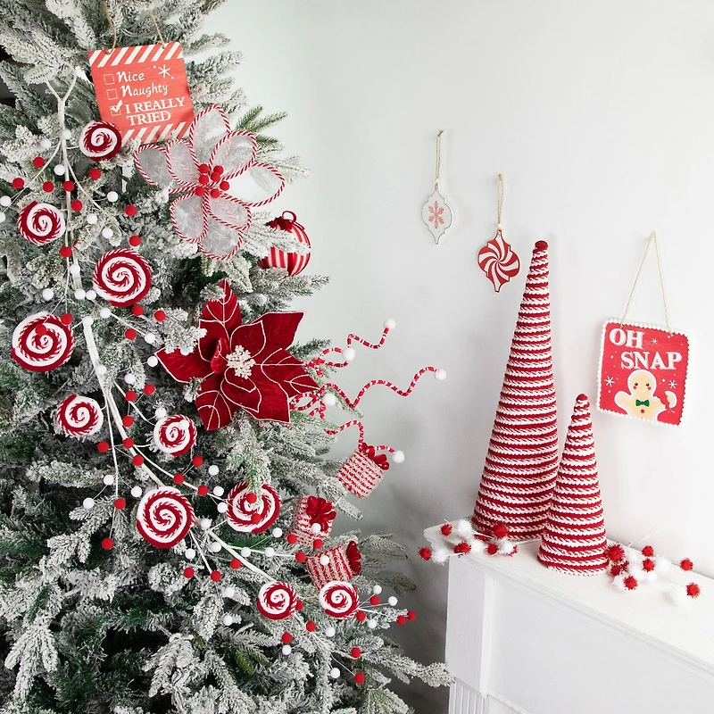 2.5ft. Red & White Striped Candy Cane Swirls and Pom Poms Christmas Garland