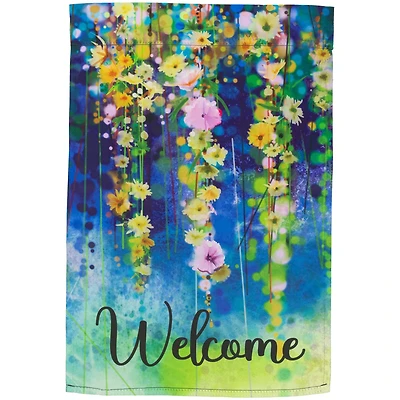 18" Blue & Green Watercolor Floral Garden Flag