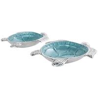 Teal & Silver Textured Enameled Turtle Bowl Set
