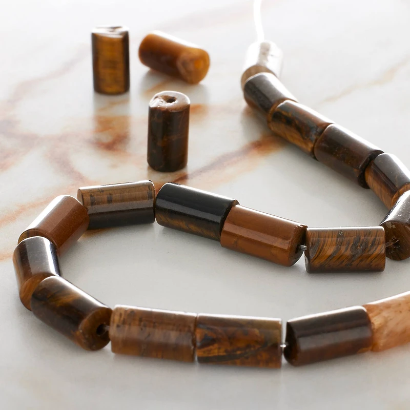 Yellow Tiger's Eye Tube Beads by Bead Landing