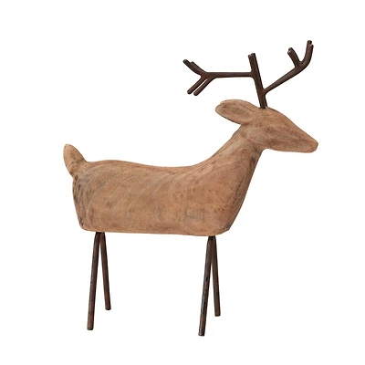 Hello Honey® 14.75" Hand-Carved Mango Wood Reindeer with Metal Legs & Antlers
