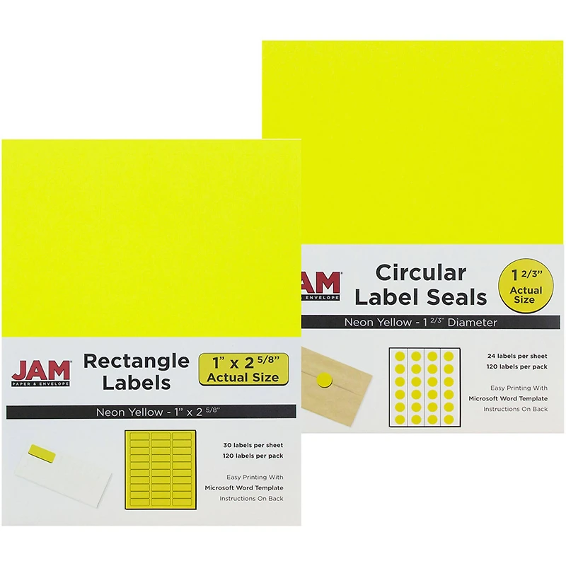 JAM Paper Neon Yellow Mailing Address Label Combo Set