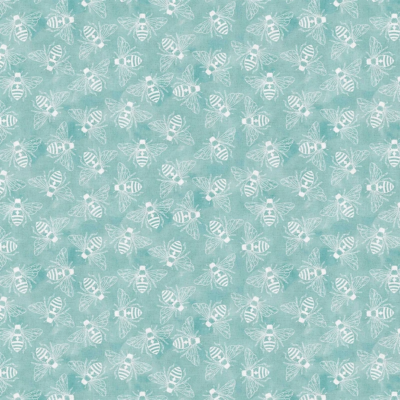 Fabric Editions Turquoise Buzzing Bees Cotton Fabric