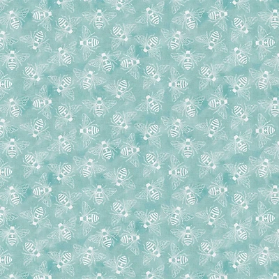 Fabric Editions Turquoise Buzzing Bees Cotton Fabric