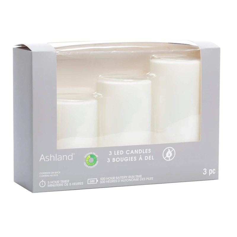 6 Packs: 3 ct. (18 total) White LED Pillar Candles by Ashland®