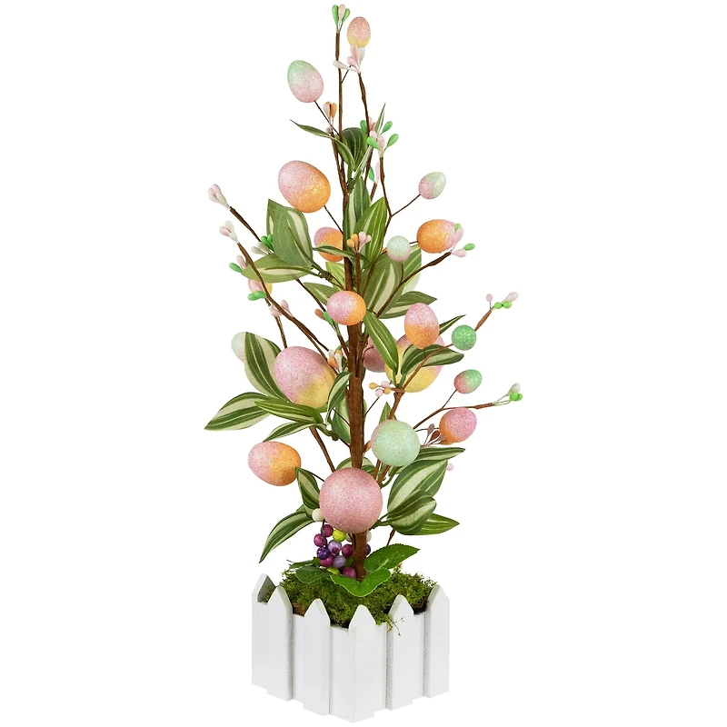 18" Pink Artificial Potted Twig Tree with Easter Eggs