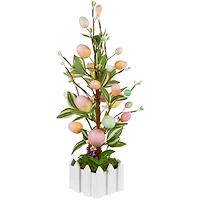 18" Pink Artificial Potted Twig Tree with Easter Eggs