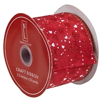 2.5" x 10yd. Red Hearts Valentine's Day Wired Craft Ribbon