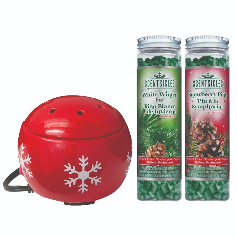Scentsicles Red Snowflake Warmer with Scentfetti White Winter Fir and Snowberry Pine 3 pack