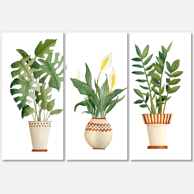 Designart - Houseplant Monstera & Peace Lily In Terra Cotta