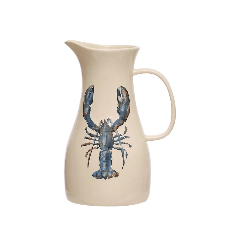 Hello Honey® 2qt. White & Blue Lobster Print Stoneware Pitcher