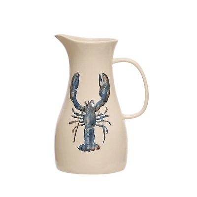 Hello Honey® 2qt. White & Blue Lobster Print Stoneware Pitcher
