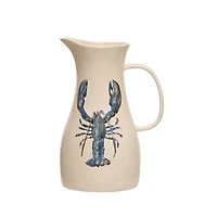 Hello Honey® 2qt. White & Blue Lobster Print Stoneware Pitcher