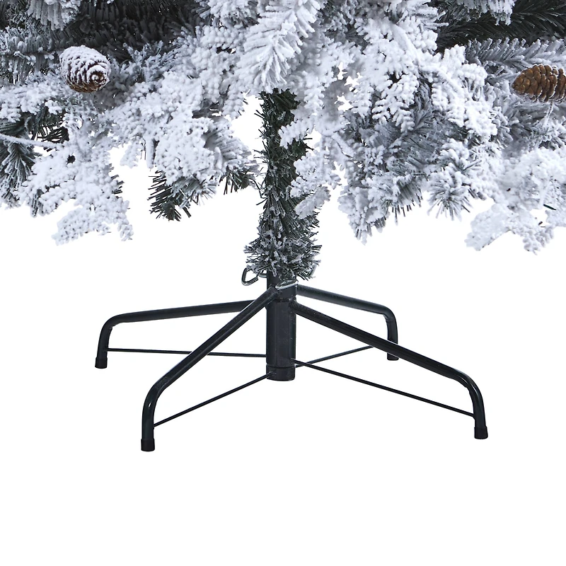 8ft. Pre-Lit Flocked Montana Down Swept Spruce & Pinecones Artificial Christmas Tree with Clear LED Lights