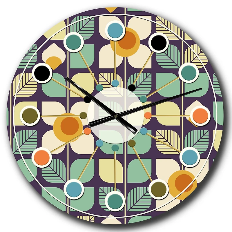 Designart Botanical Retro Design III Mid-Century Modern Wall Clock