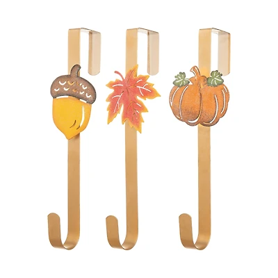 Glitzhome® 14" Fall Metal Acorn, Leaf & Pumpkin Wreath Hanger Set