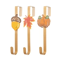 Glitzhome® 14" Fall Metal Acorn, Leaf & Pumpkin Wreath Hanger Set