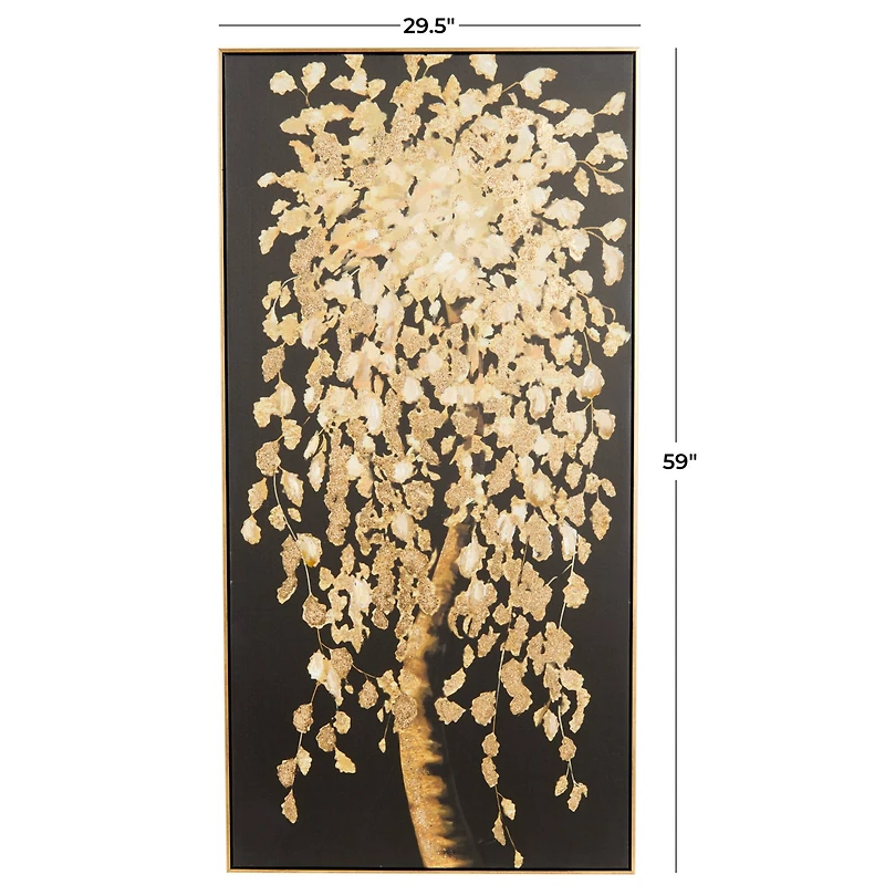  30" x 59" Black Polystone Tree with Gold Foil Accents Framed Wall Art