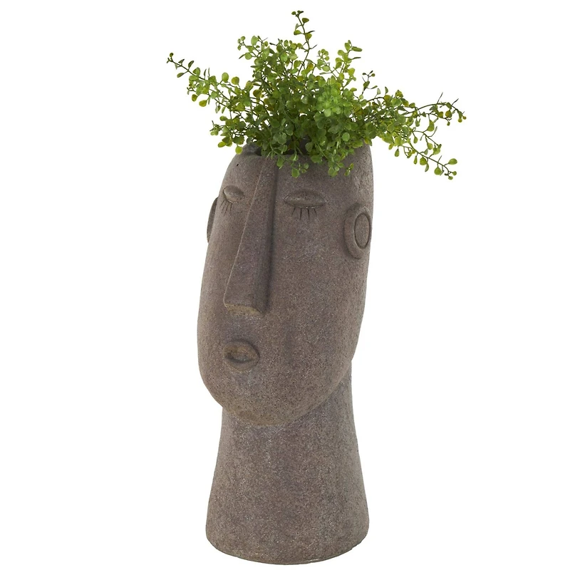 17" Textured Brown Woman Head Planter